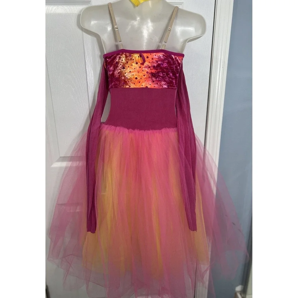 Weissman Tutu Dress Dance Costume Size Child Large Ombre Pink Orange Shimmer